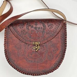 Gorgeous Vintage Handmade Brown Leather Crossbody Bag - The Adela Moneybag